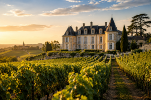 Vinhedos diante de um château em Bordeaux, região francesa onde a queda no valor de parte das vinícolas abriu oportunidades para investidores.